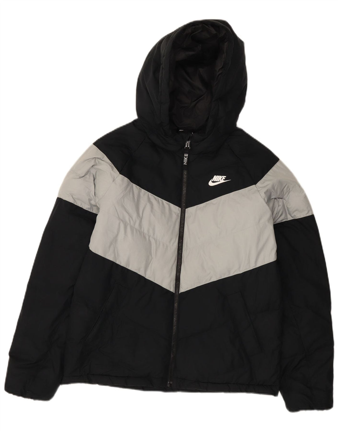 Jaqueta acolchoada com capuz Nike Boys 13-14 anos XL preto colorblock poliéster