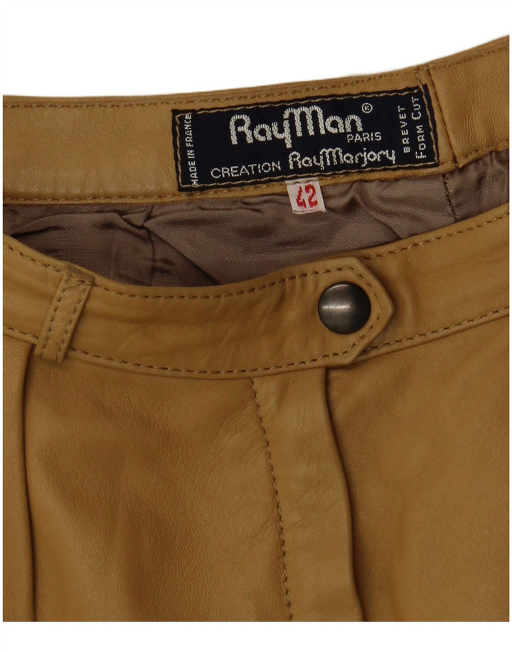 Calça feminina de couro com pregas RAY MARJORY IT 42 Médio W28 L30 Cáqui