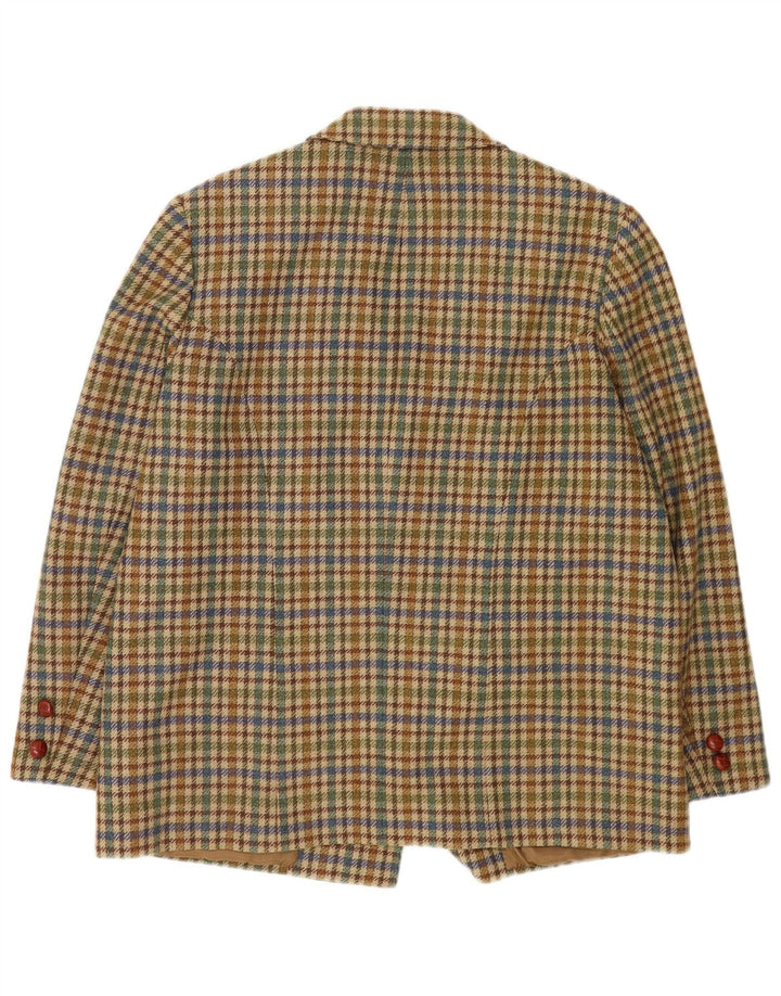 Jaqueta blazer feminina vintage com 3 botões Reino Unido 20 2XL Bege Houndstooth
