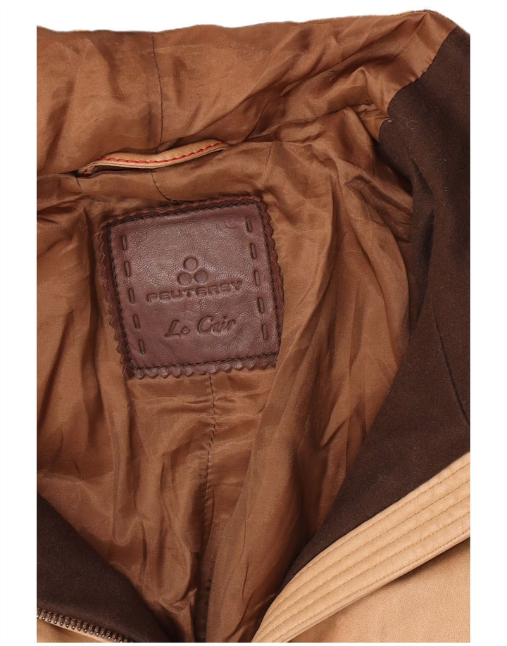 Jaqueta feminina de couro acolchoada com capuz PEUTEREY Reino Unido 10 couro marrom pequeno