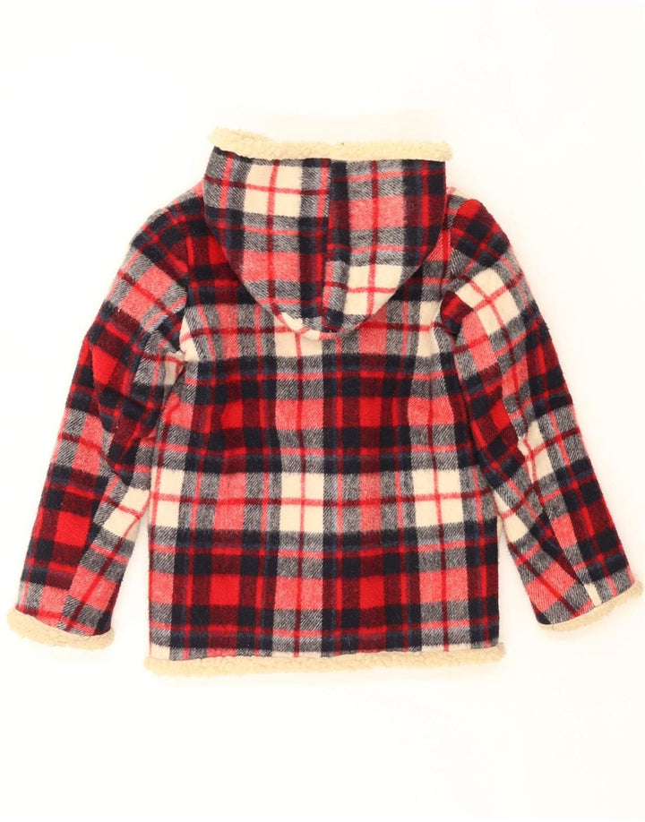 Jaqueta SIMONE feminina com capuz Sherpa Duffle 9-10 anos xadrez vermelho