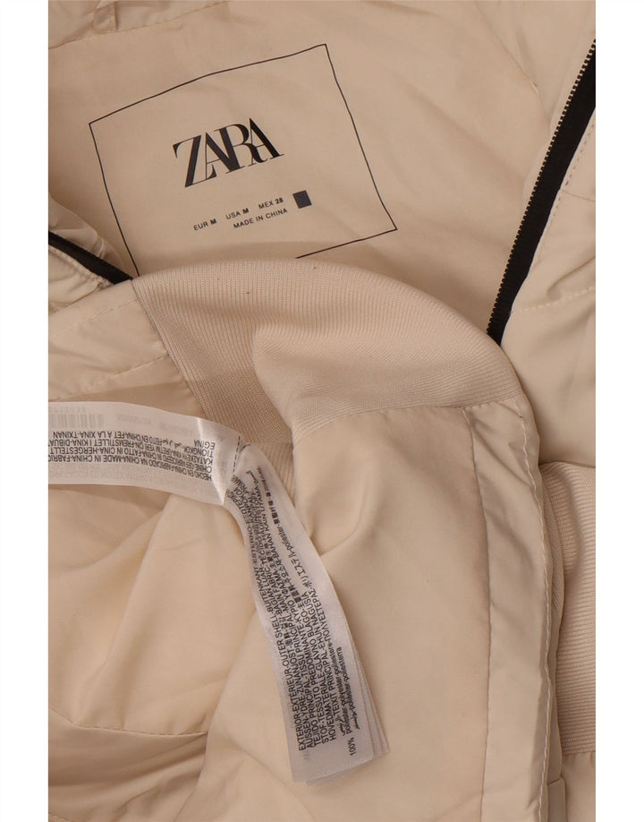 Colete acolchoado com capuz feminino Zara UK 12 poliéster branco médio