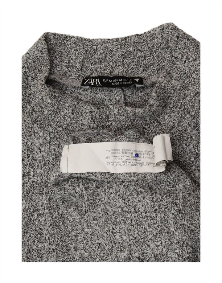Vestido feminino Zara Maxi Longline Jumper Reino Unido 12 Poliéster manchado cinza médio