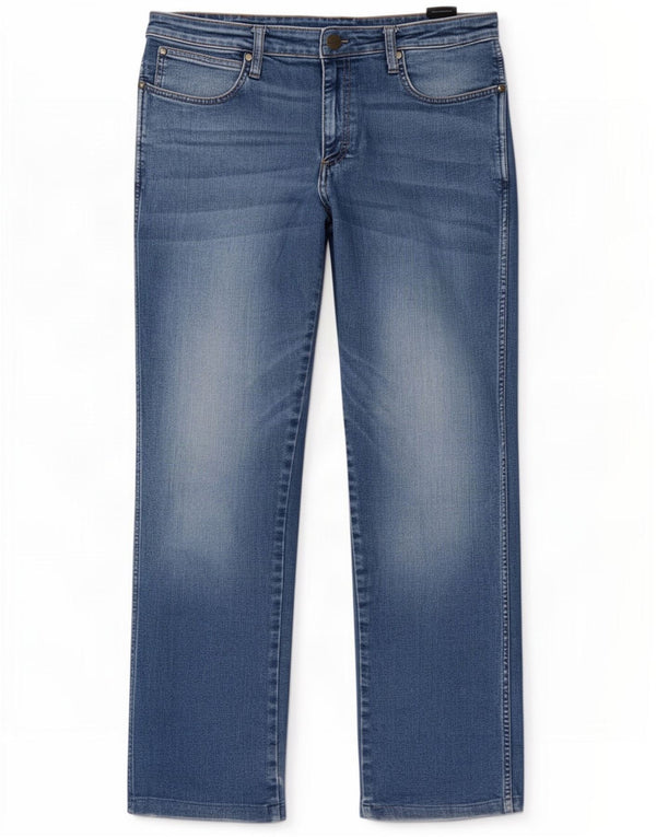 Wrangler masculino cintura média regular ajuste jeans reto W36 L32 algodão azul