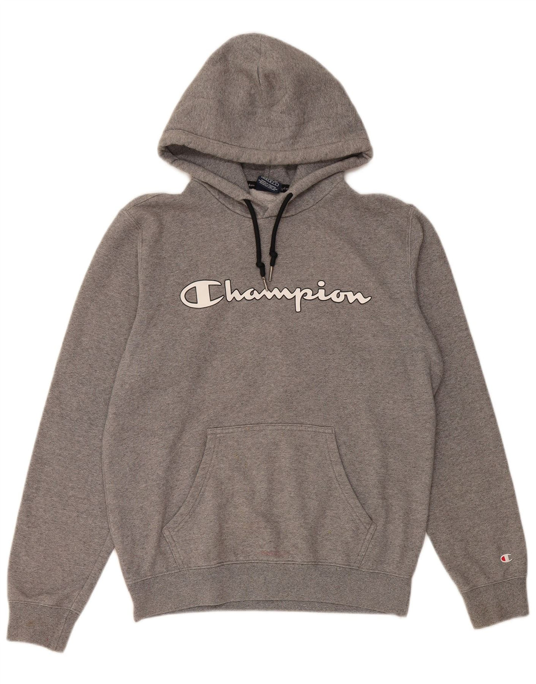 Jumper masculino com capuz gráfico Champion algodão manchado cinza médio
