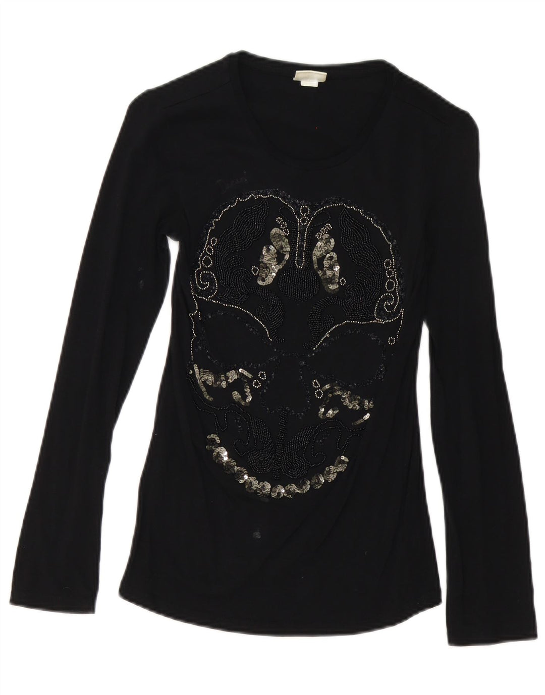 Top gráfico feminino Diesel manga comprida UK 8 pequeno algodão preto