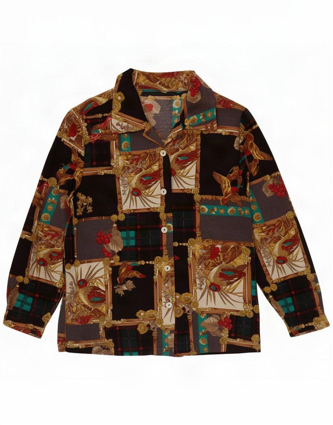 Blusa feminina vintage com estampa abstrata UK 16 grande preta