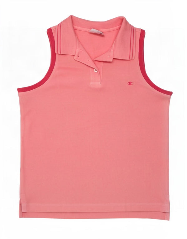 Camisa polo feminina sem mangas Champion UK 14 grande algodão rosa