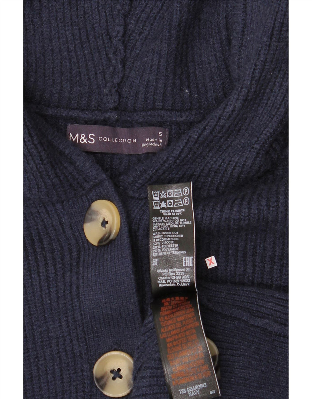 Suéter cardigã feminino com capuz Marks & Spencer Reino Unido 10 pequeno azul marinho