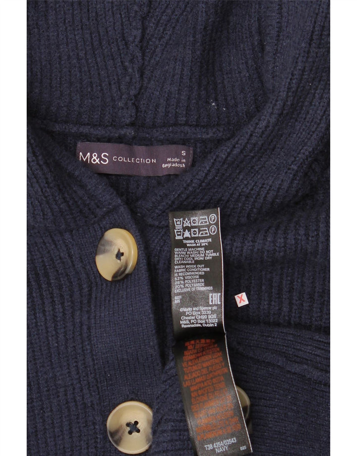 Suéter cardigã feminino com capuz Marks & Spencer Reino Unido 10 pequeno azul marinho