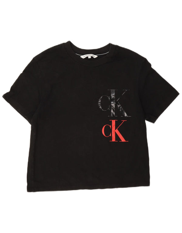 Calvin Klein Jeans Camiseta Feminina Crop Graphic Top UK 14 Médio Preto