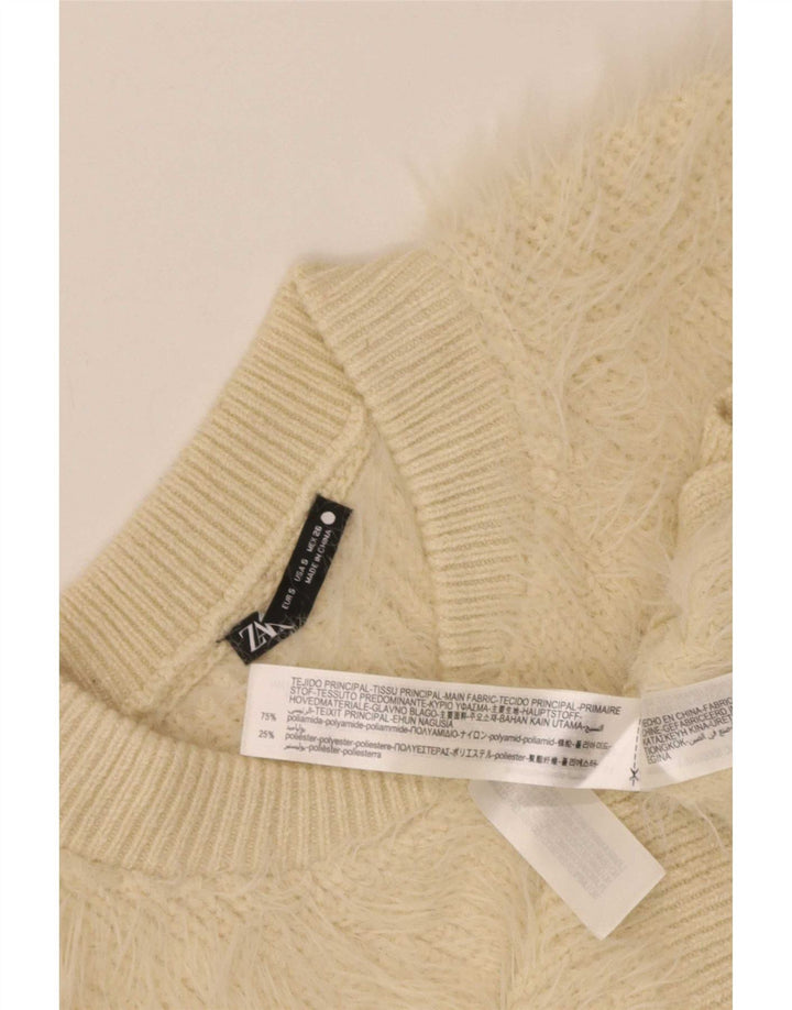 Zara Womens Crop Cardigan Sweater Reino Unido 8 Pequeno Poliéster Bege