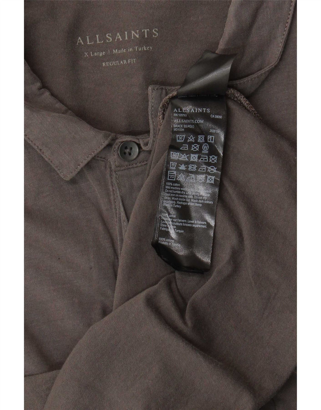 Camisa polo masculina All Saints Regular Fit XL algodão cinza