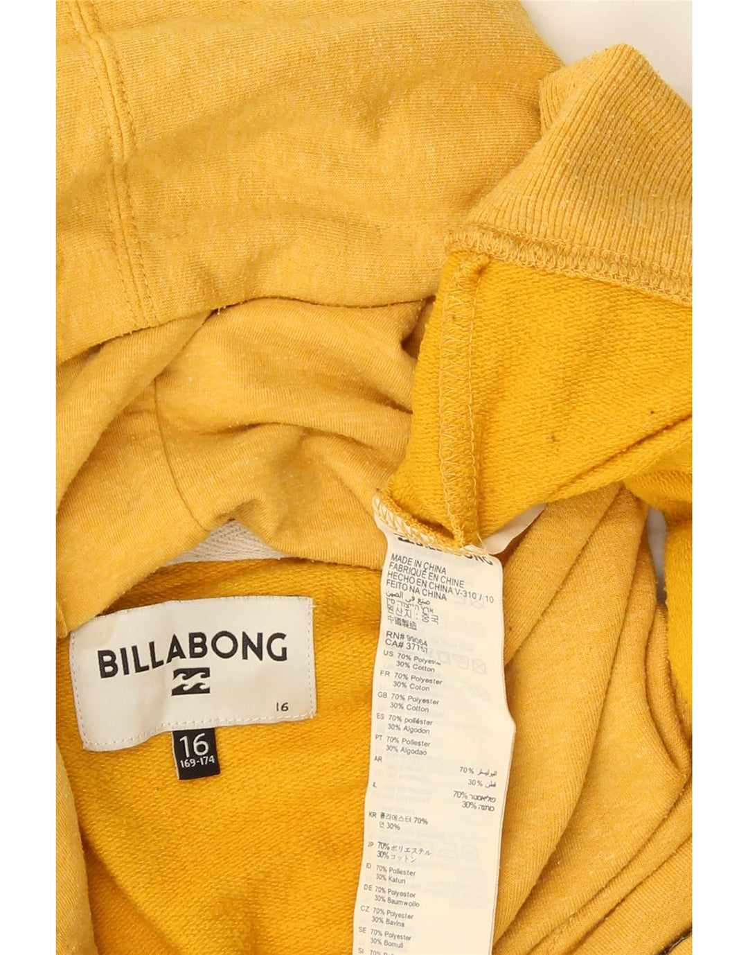 Camisola com capuz Billabong Boys 15-16 Anos Amarelo Poliéster