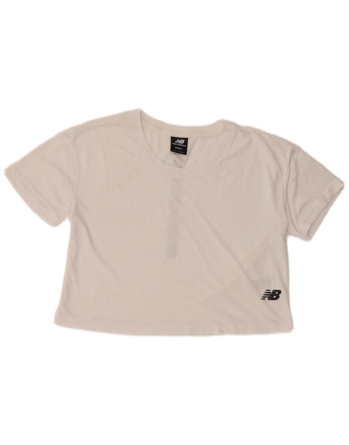 Camiseta feminina NEW BALANCE Crop Graphic UK 10 algodão branco pequeno