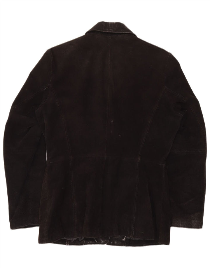 Jaqueta blazer feminina de camurça com 3 botões GYPSY Reino Unido 14 couro preto médio