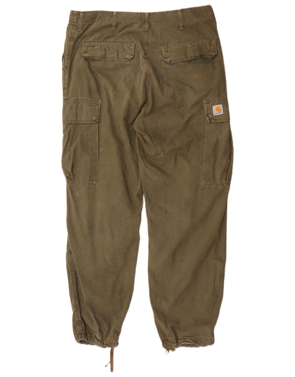 Carhartt Mens Joggers Cargo Calças W34 L32 Cáqui Xadrez Algodão