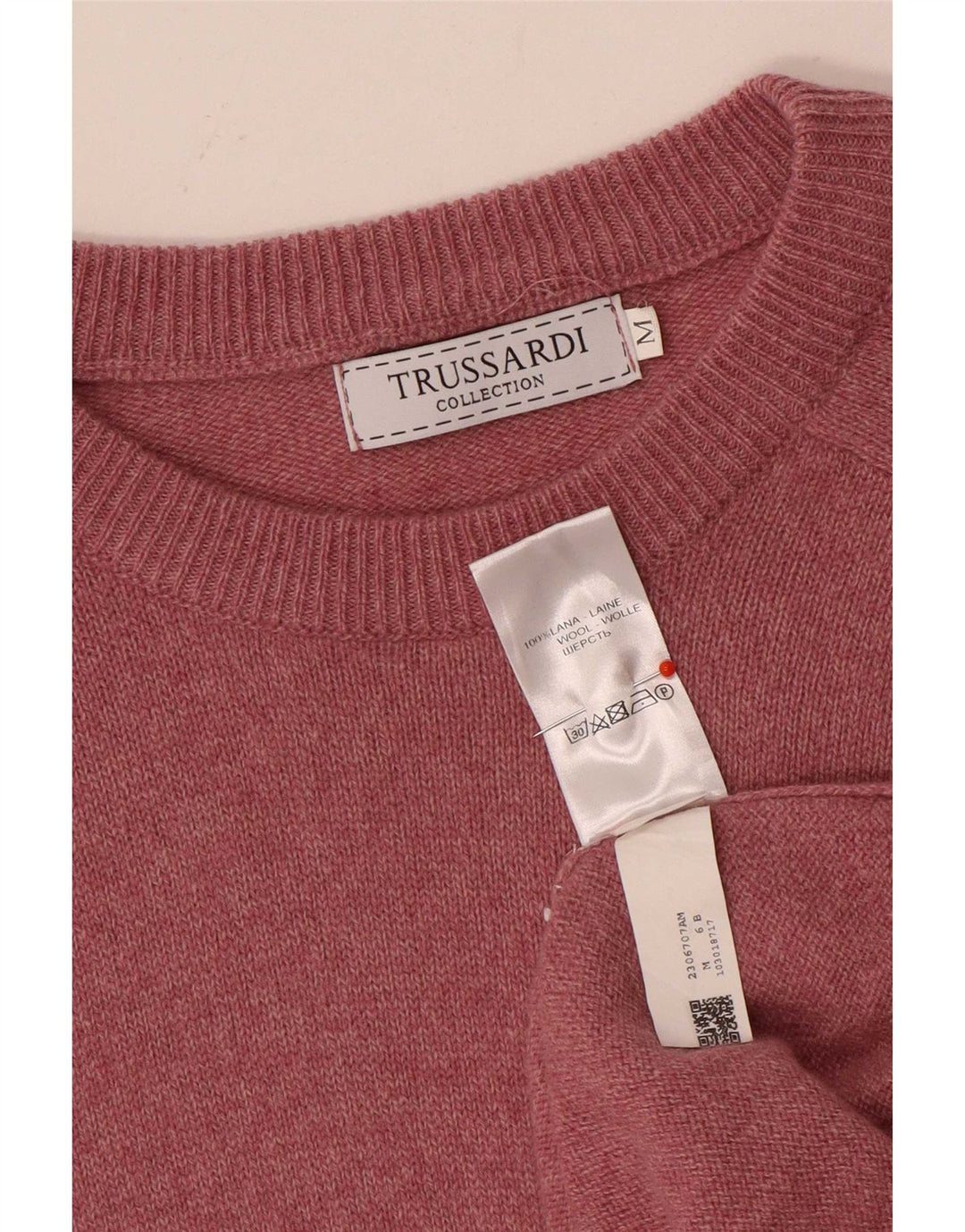 Suéter masculino Trussardi com gola redonda de lã rosa médio