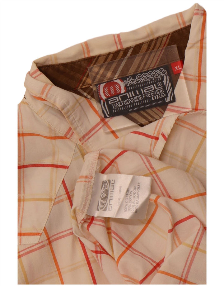 Animal Mens Camisa de manga curta XL Off White Check Cotton