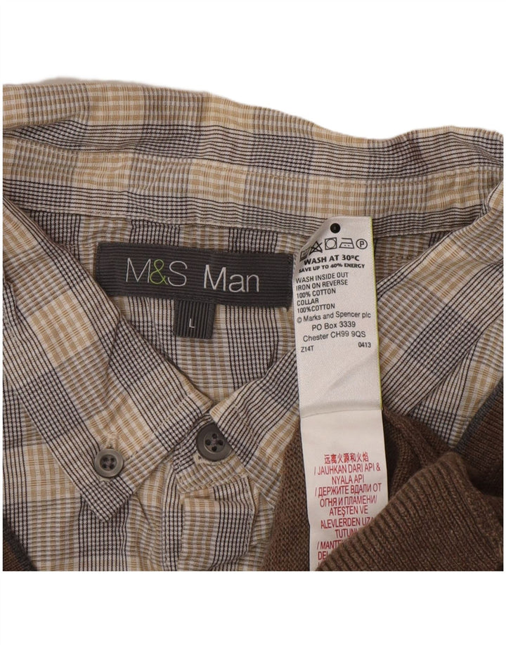 Suéter masculino Marks & Spencer com gola polo, grande algodão marrom