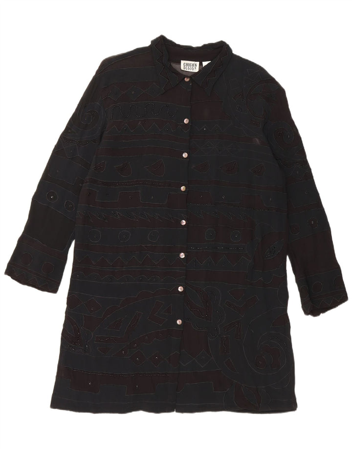 Vestido camisa feminino Chico's Reino Unido 14 rayon geométrico preto médio