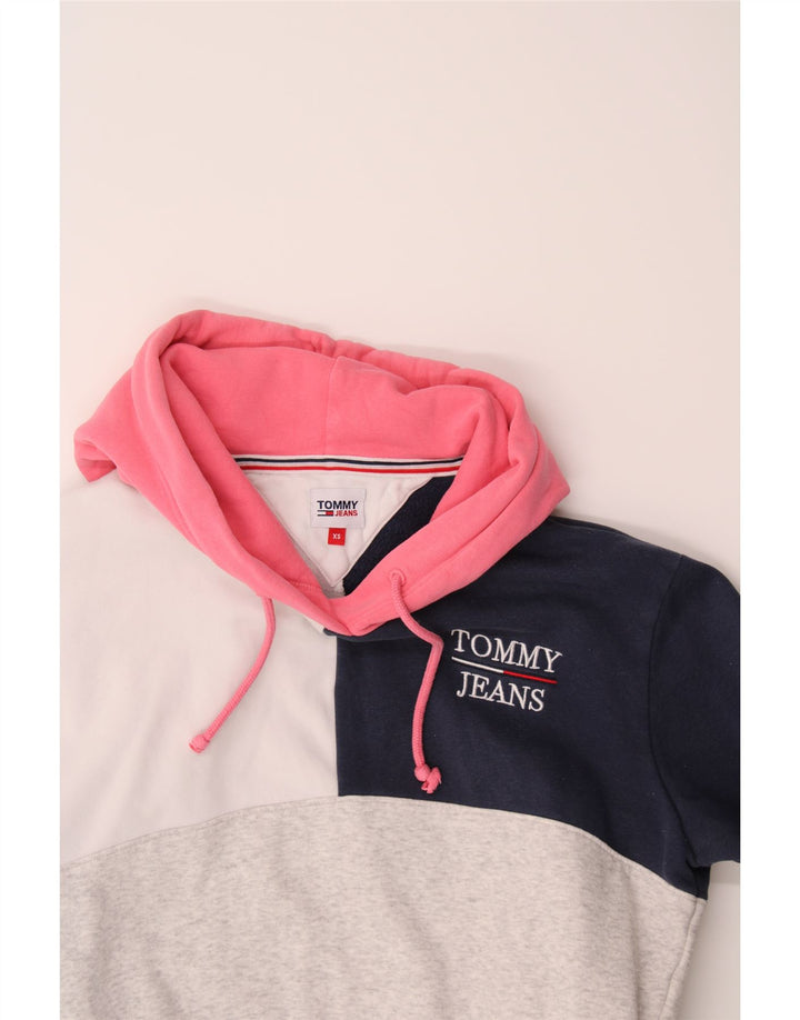 TOMMY HILFIGER Womens Oversized Crop Hoodie Jumper UK 6 XS Multicoloured Vintage Tommy Hilfiger and Second-Hand Tommy Hilfiger from Messina Hembry 