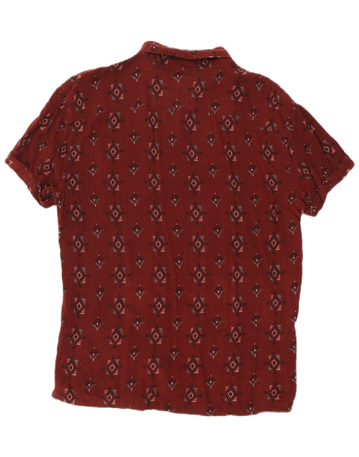 Camisa masculina de manga curta PULL & BEAR viscose geométrica marrom médio