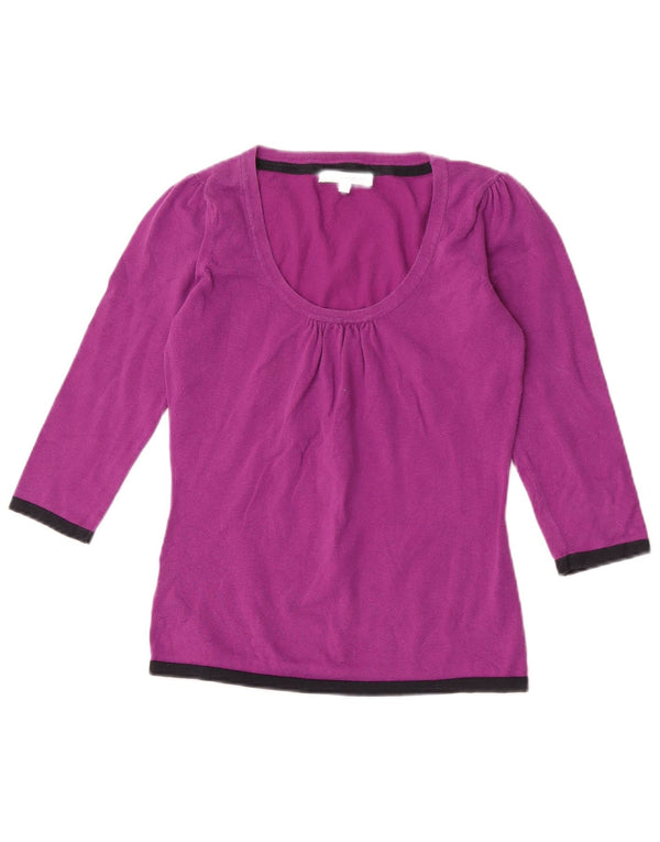 Laura Ashley Womens Top 3/4 Sleeve UK 10 Small Purple Colourblock Cotton