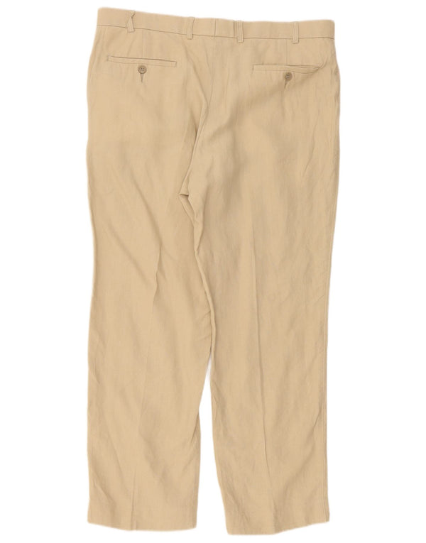 Calça masculina de terno reto Marks & Spencer W38 L31 linho bege