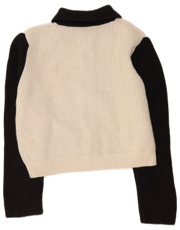 Suéter feminino Zara Crop Cardigan UK 14 médio preto colorblock acrílico