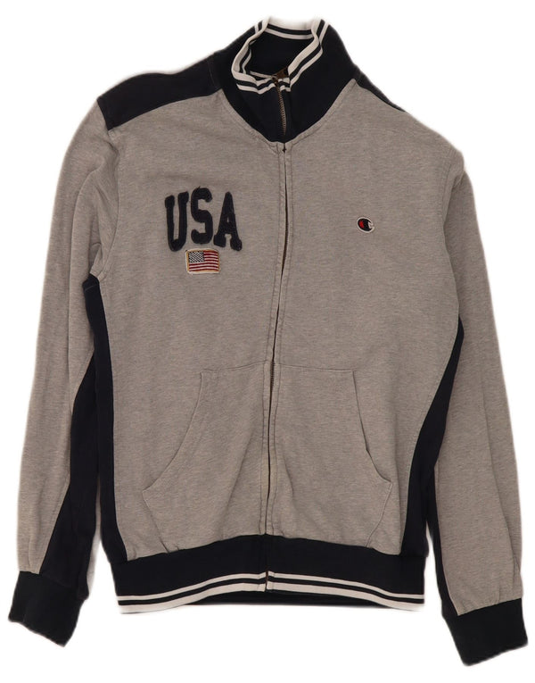 Jaqueta masculina Champion Graphic Tracksuit Top cinza médio algodão colorblock