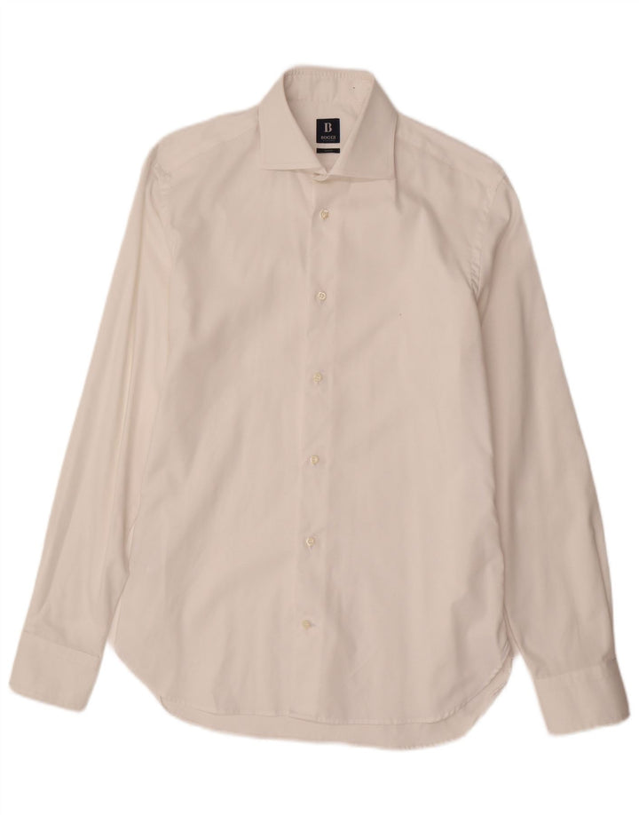 Camisa masculina Boggi Slim Fit tamanho 39 15 1/2 algodão branco médio