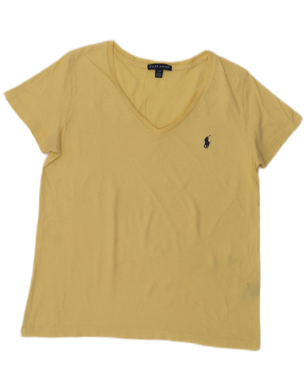 Camiseta feminina Ralph Lauren UK 14 grande algodão amarelo