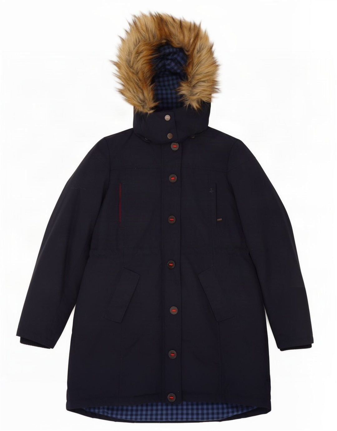 Casaco acolchoado com capuz feminino Fat Face UK 14 nylon azul marinho médio