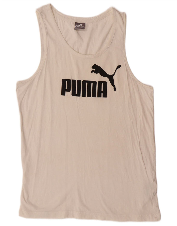 PUMA Mens Graphic Vest Top Médio Off White Algodão