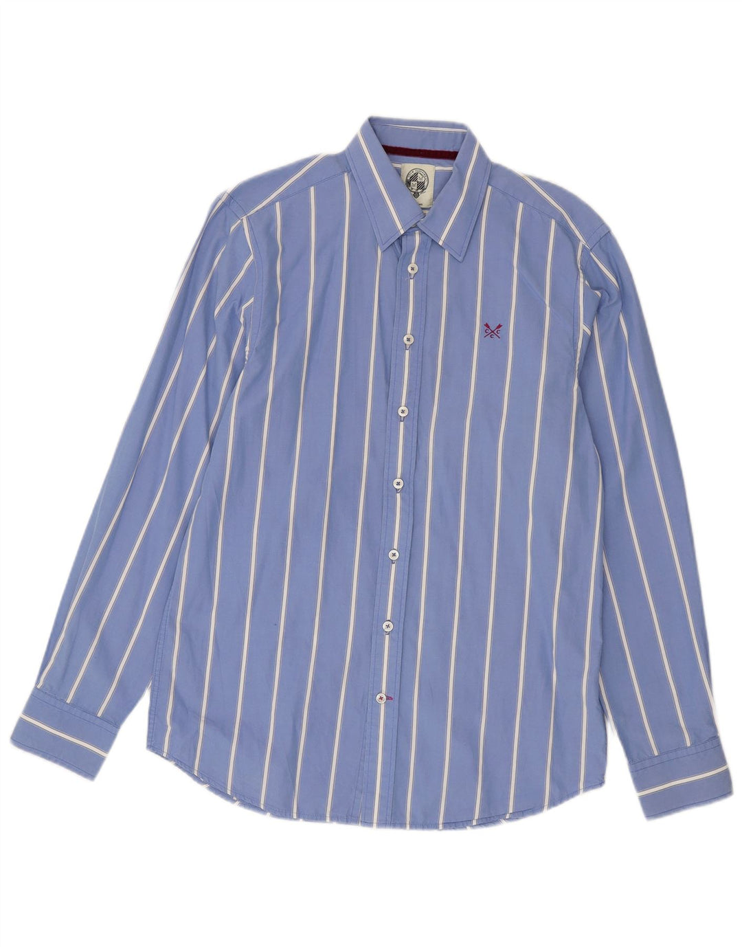 Crew Clothing Camisa masculina sob medida de algodão listrado azul médio