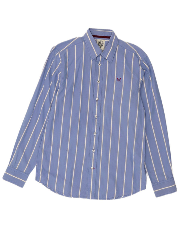 Crew Clothing Camisa masculina sob medida de algodão listrado azul médio