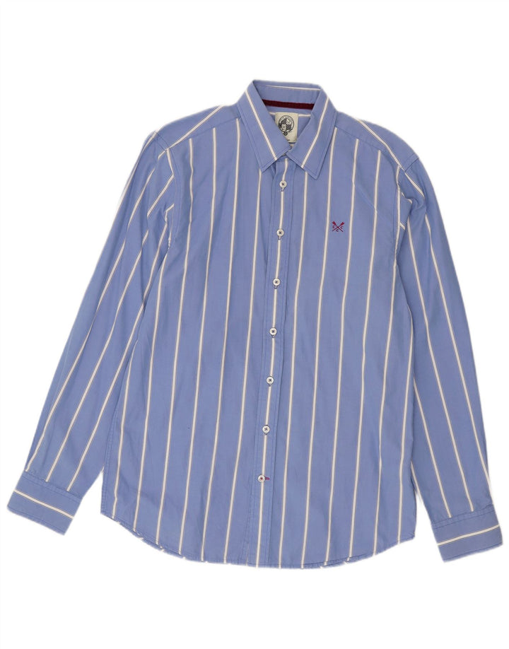 Crew Clothing Camisa masculina sob medida de algodão listrado azul médio