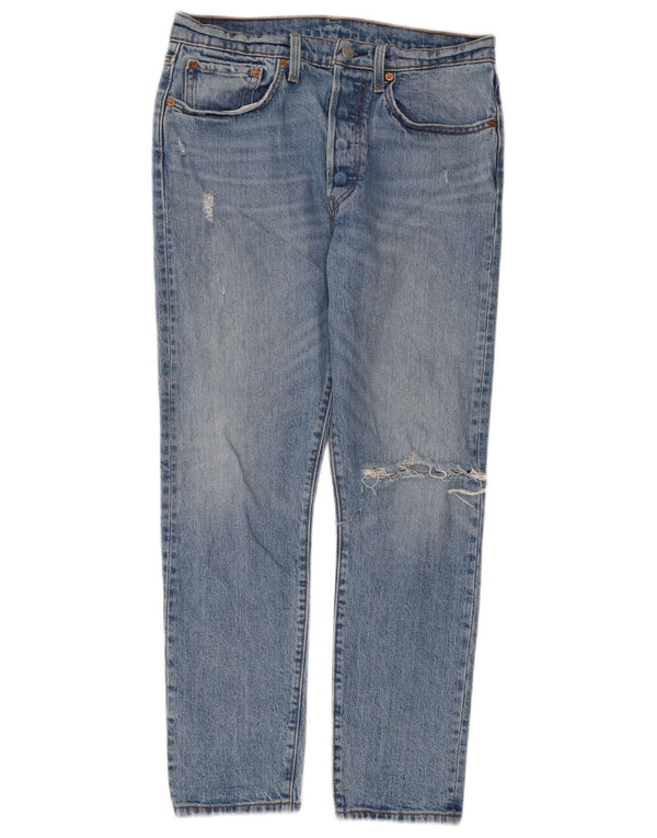 Calça jeans feminina Levi's 501 Distressed Straight W30 L30 Azul Algodão