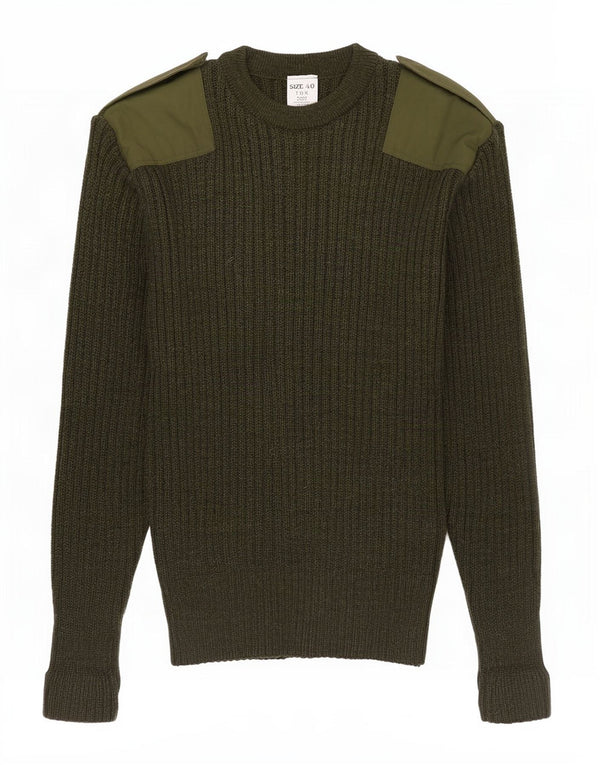 Suéter vintage masculino militar com gola redonda Reino Unido 40 médio cáqui