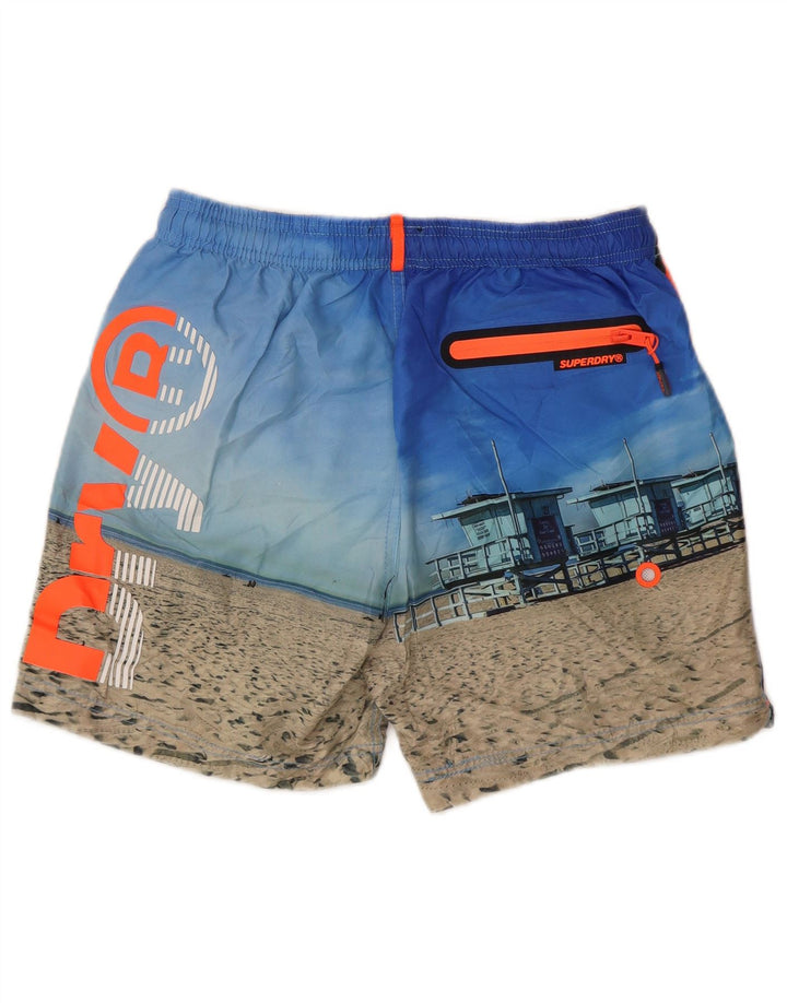 Shorts de natação masculino Superdry gráfico listrado azul médio poliéster