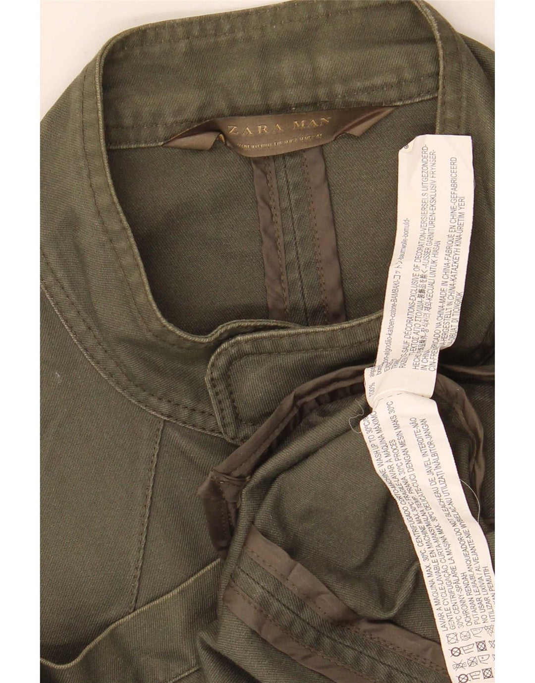 Jaqueta militar masculina Zara UK 38 algodão cáqui médio