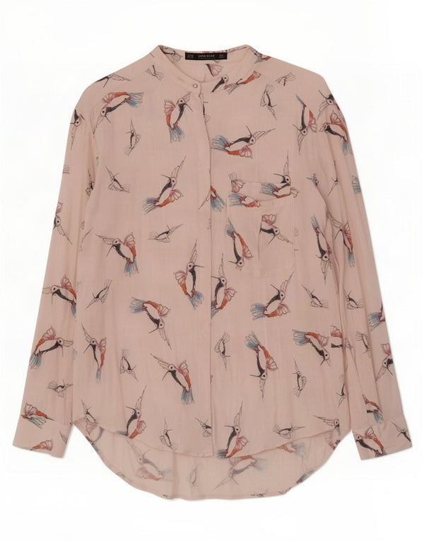 Blusa feminina Zara com camisa gráfica UK 6 XS branca viscose