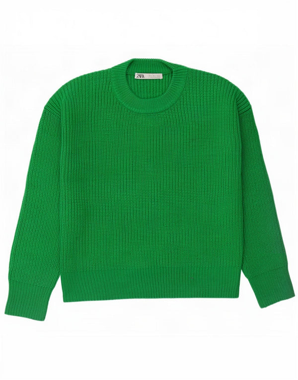 Zara Suéter feminino oversized com gola redonda Reino Unido 10 pequeno acrílico verde