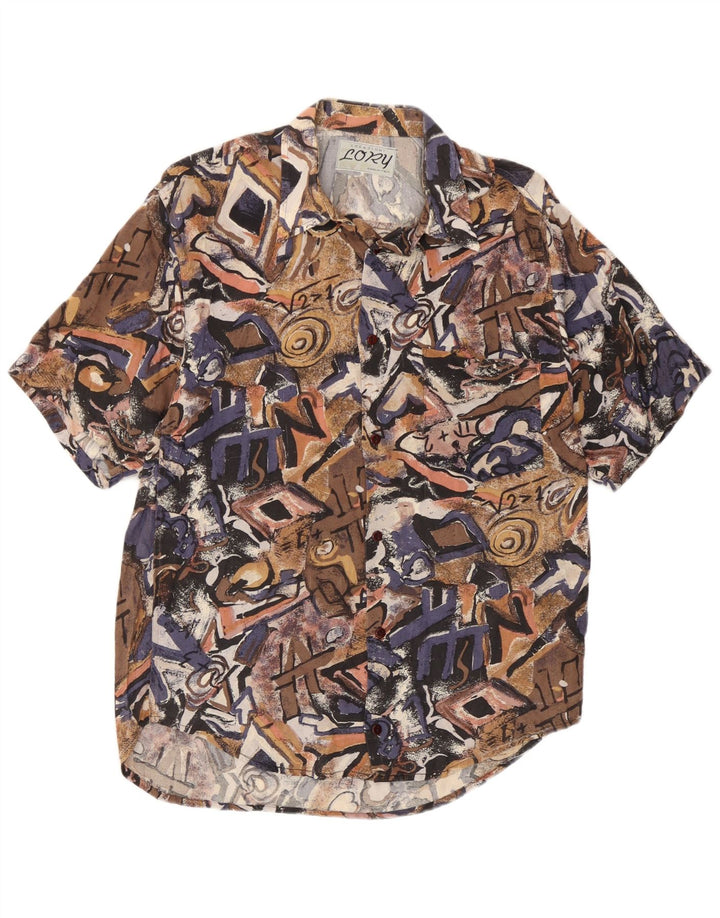 Camisa masculina vintage abstrata padrão manga curta média multicolorida