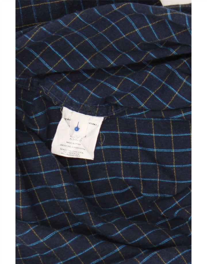 Camisa masculina Sergio Tacchini grande algodão xadrez azul marinho