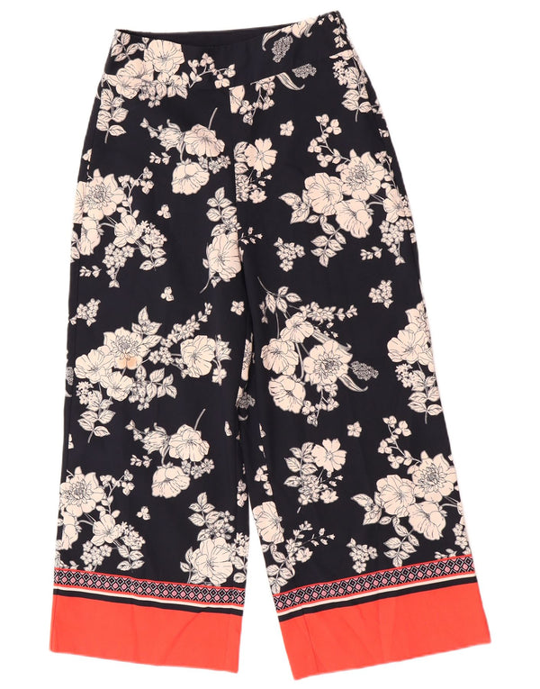 Calça feminina Oasis com pernas largas UK 8 pequena W28 L23 azul marinho floral
