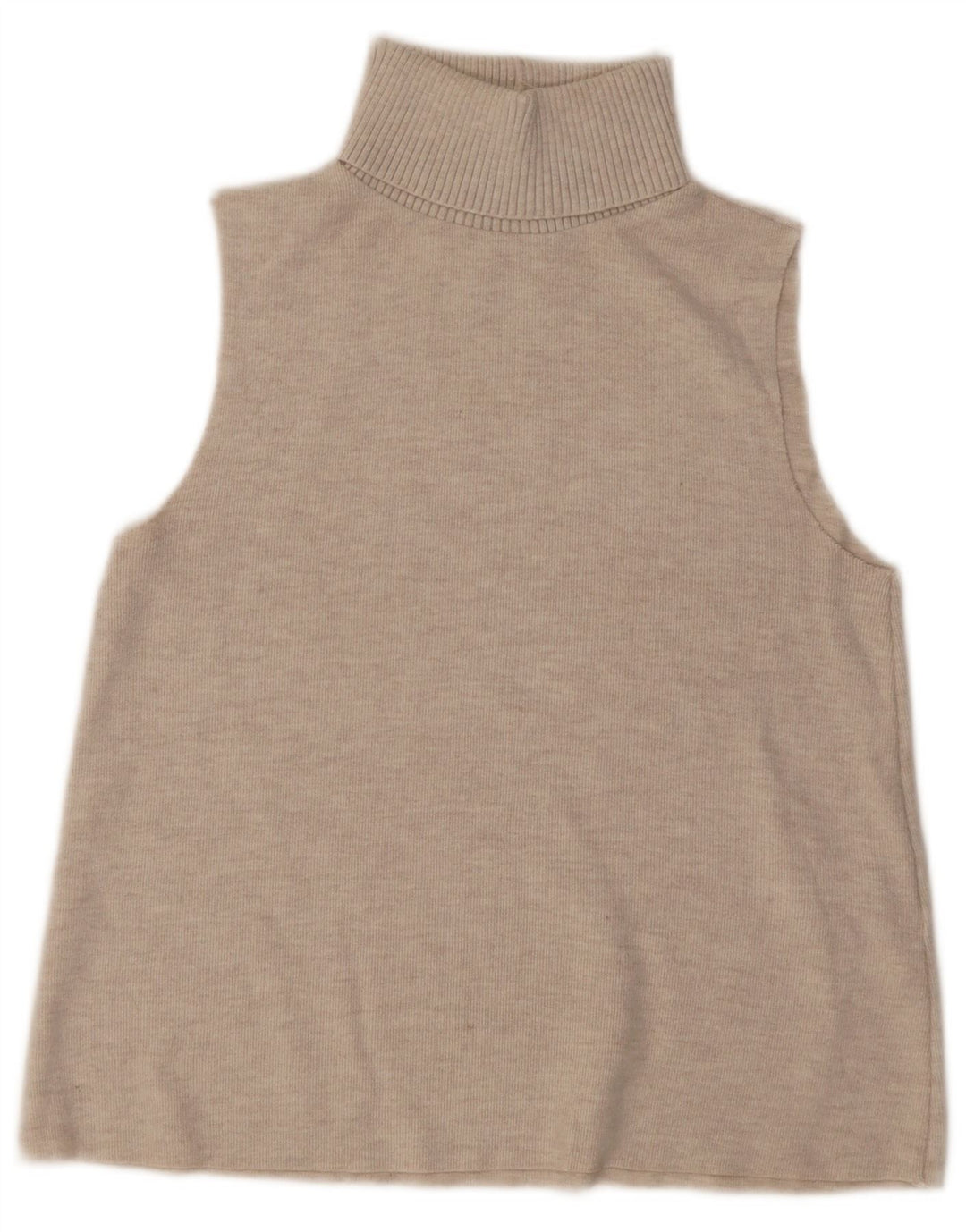 Suéter feminino Zara sem mangas com gola redonda Reino Unido 12 médio bege