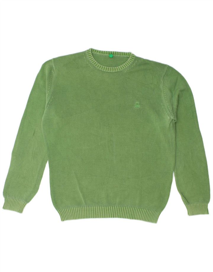 Suéter masculino Benetton com gola redonda, verde médio