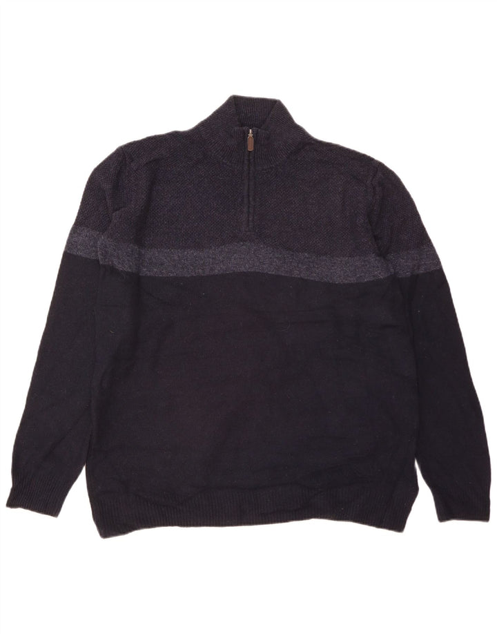Suéter masculino Marks & Spencer com zíper e gola em bloco colorido azul marinho médio